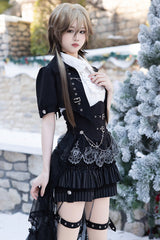 Black Lapel Collar Short Sleeves Lace Prince Ouji Lolita Three-piece Set - Product - 6