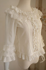 White Half Hime Sleeves Ruffle Lace Sweet Chiffon Princess Lolita Blouse - Product - 4