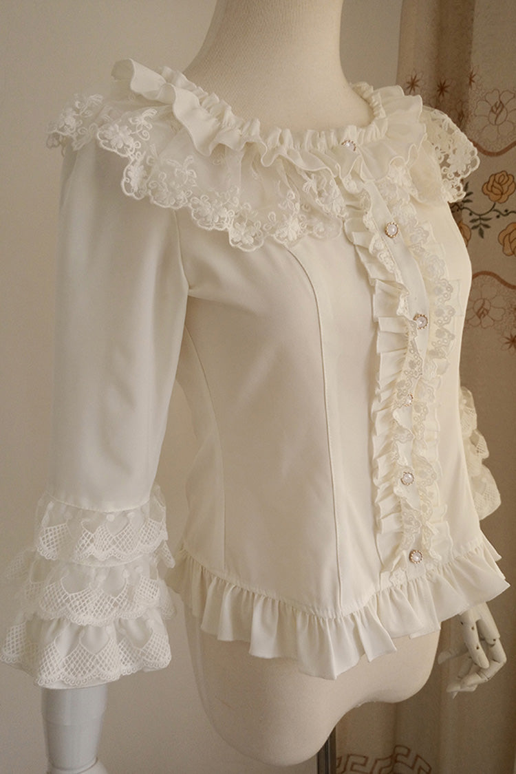 White Half Hime Sleeves Ruffle Lace Sweet Chiffon Princess Lolita Blouse - Product - 4