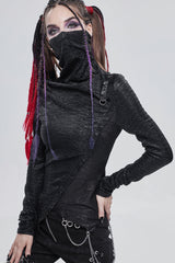 Black Punk High Neck Compressed Stretch Fabric Irregular Pointed Hem Pleated Women's Shirt - Product - 2