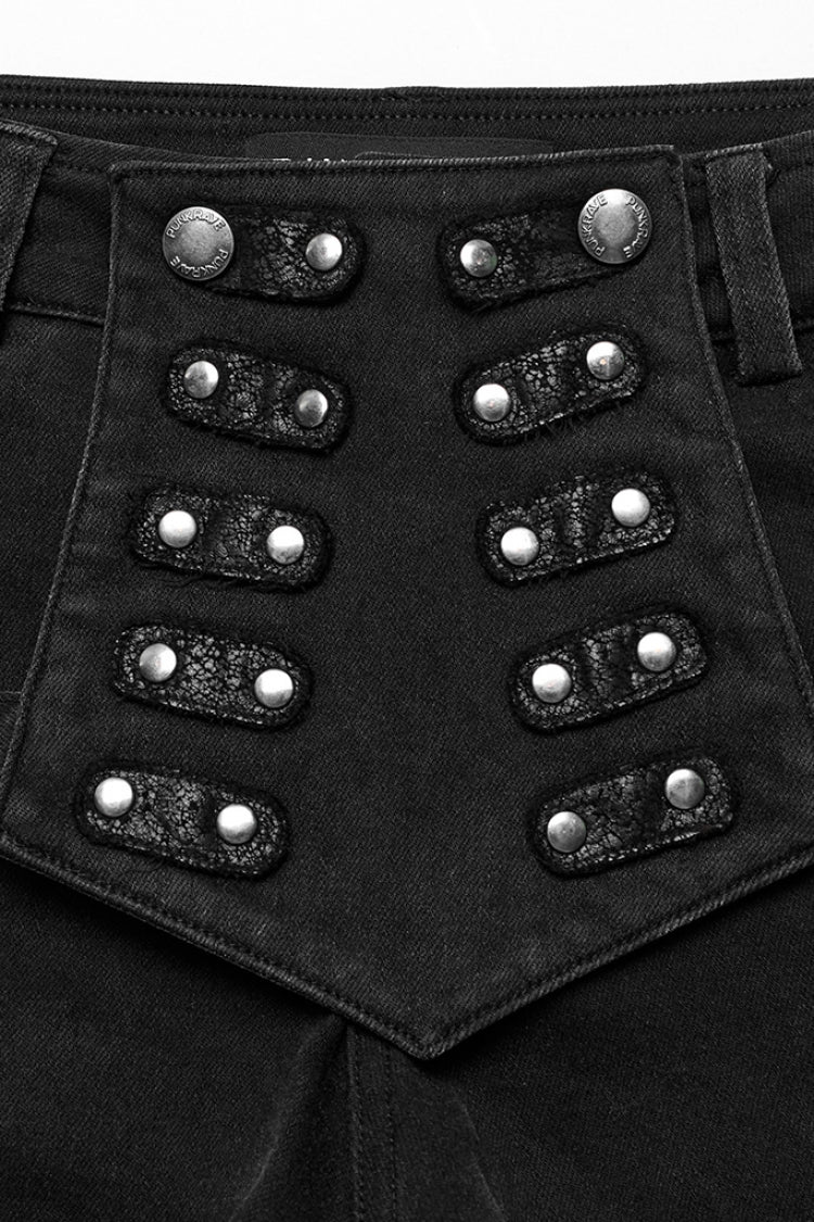 Black Slim Symmetrical Front Button Women's Steampunk Shorts - Product - 5