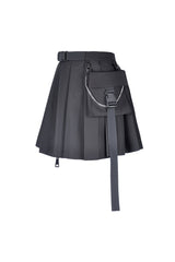 Black Zippered Pleated Women's Punk Casual Mini Skirt with Side Bag - Product - 12