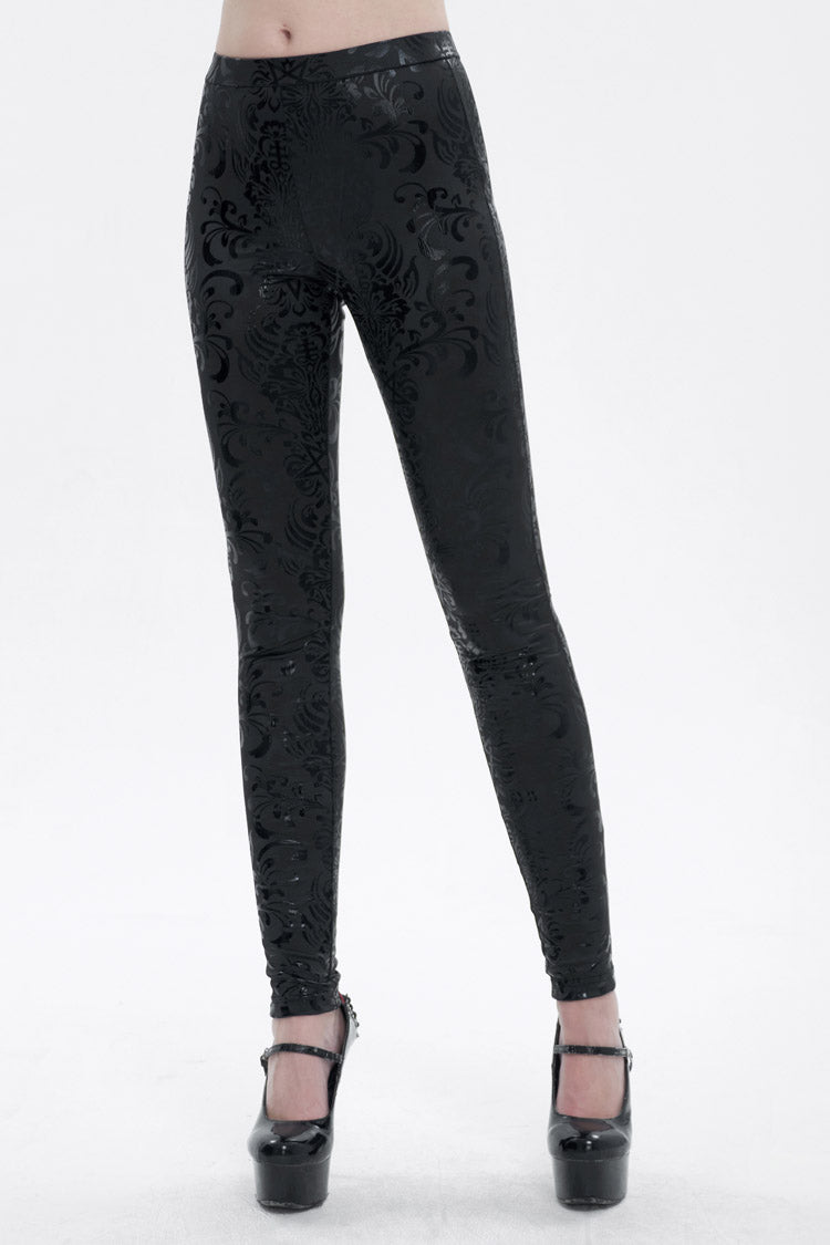 Black Stretch Pentagram Knit Special Print Women's Gothic Leggings - Product - 2