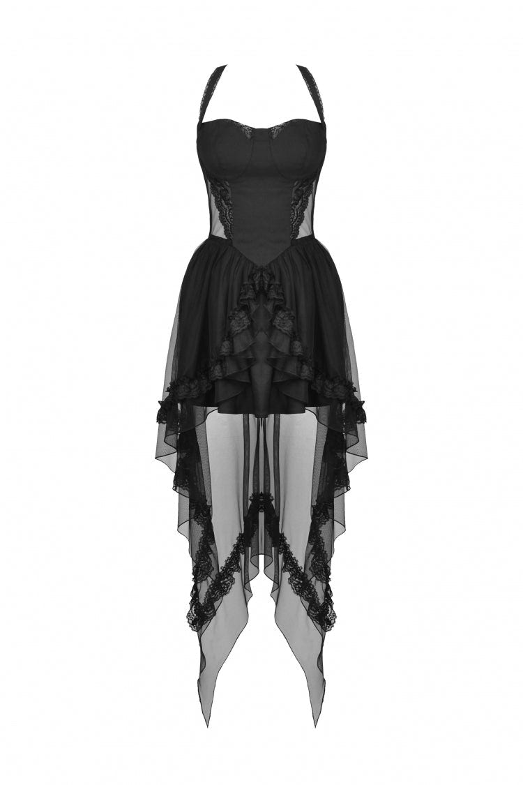 Black Sleeveless Lace-Up Layered Swallowtail Lace Women's Gothic Wedding Dress - Product - 3