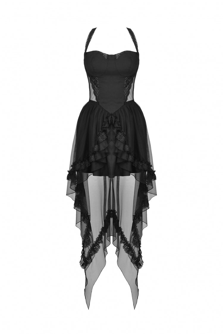 Black Sleeveless Lace-Up Layered Swallowtail Lace Women's Gothic Wedding Dress - Product - 3