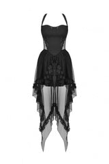 Black Sleeveless Lace-Up Layered Swallowtail Lace Women's Gothic Wedding Dress - Product - 3