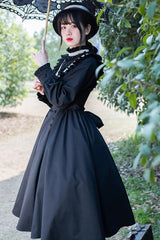 Black Olivia Autumn Winter Stand Collar Long Sleeves Gothic Lolita Dress - Product - 5