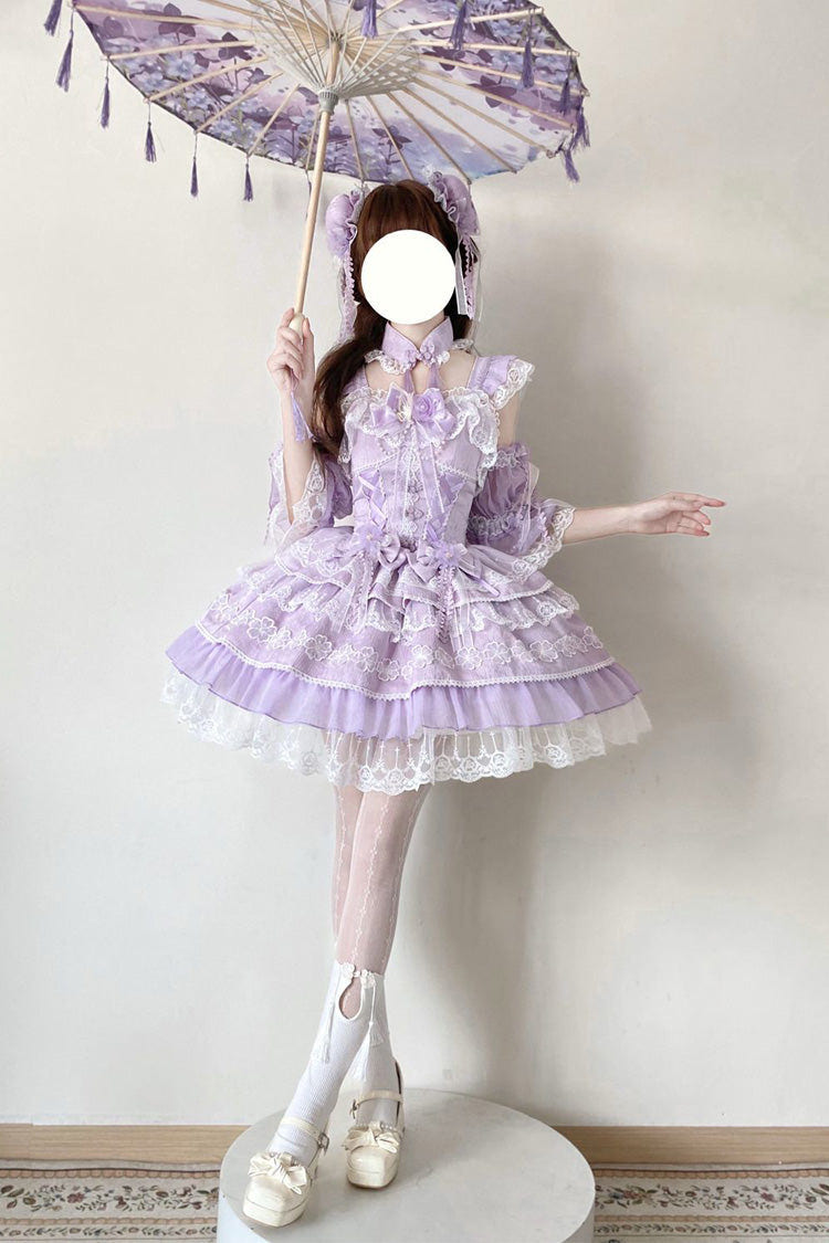 Purple [Rain of Peaches] Sleeveless Multi-Layered Bowknot Lace Sweet Chinese Style Lolita Jsk Dress - Product - 6