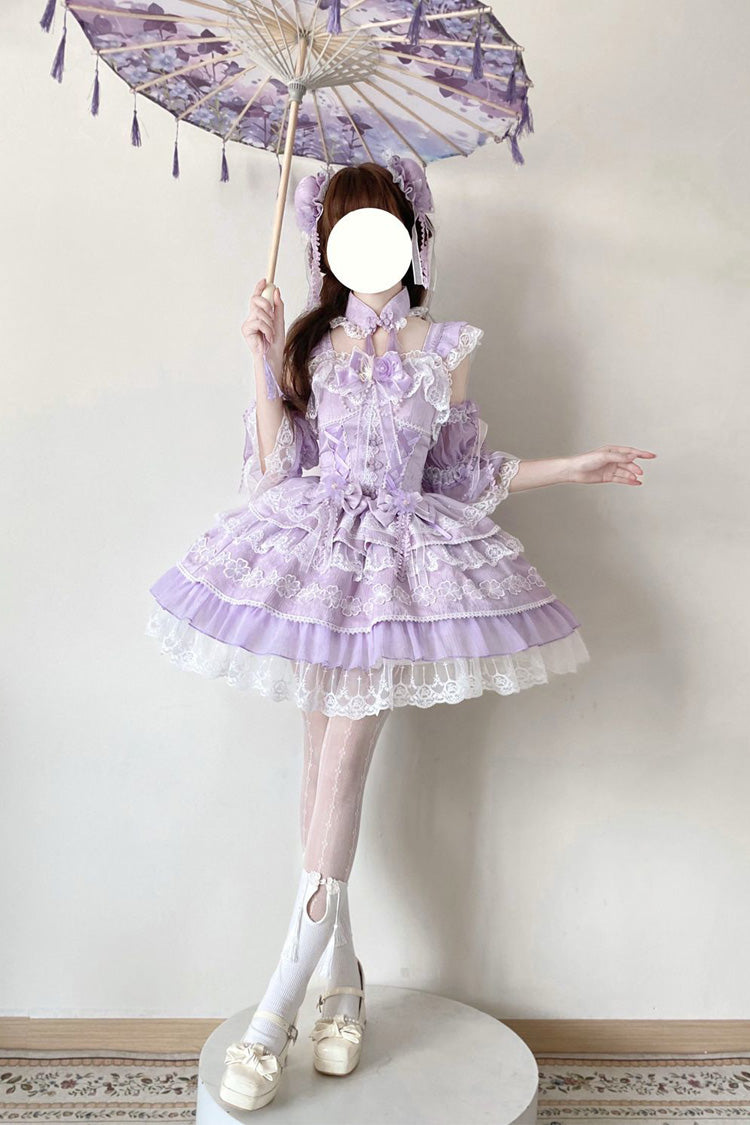 Purple [Rain of Peaches] Sleeveless Multi-Layered Bowknot Lace Sweet Chinese Style Lolita Jsk Dress - Product - 6