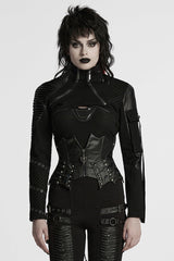 Black Batlike Stitching Zipper Women's Punk Underbust Corset - Black - 1