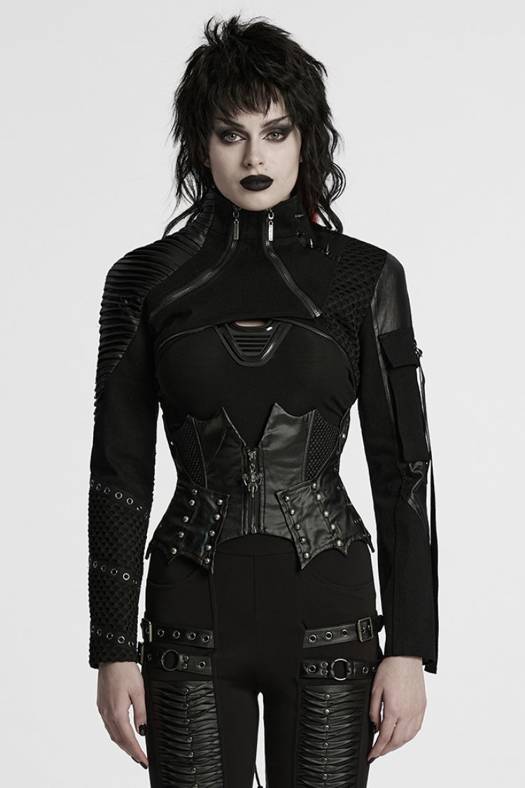 Black Batlike Stitching Zipper Women's Punk Underbust Corset - Black - 1