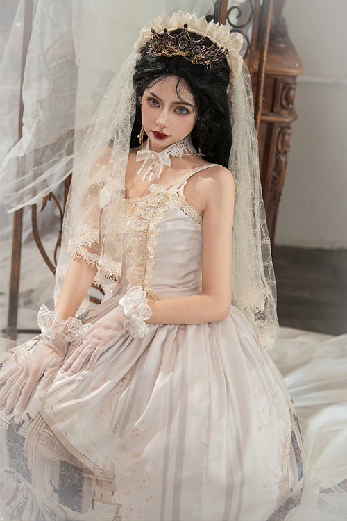 Beige Elegant Vintage Gorgeous Hymn Print High Waisted Sweet Lolita JSK Dress - Product - 7