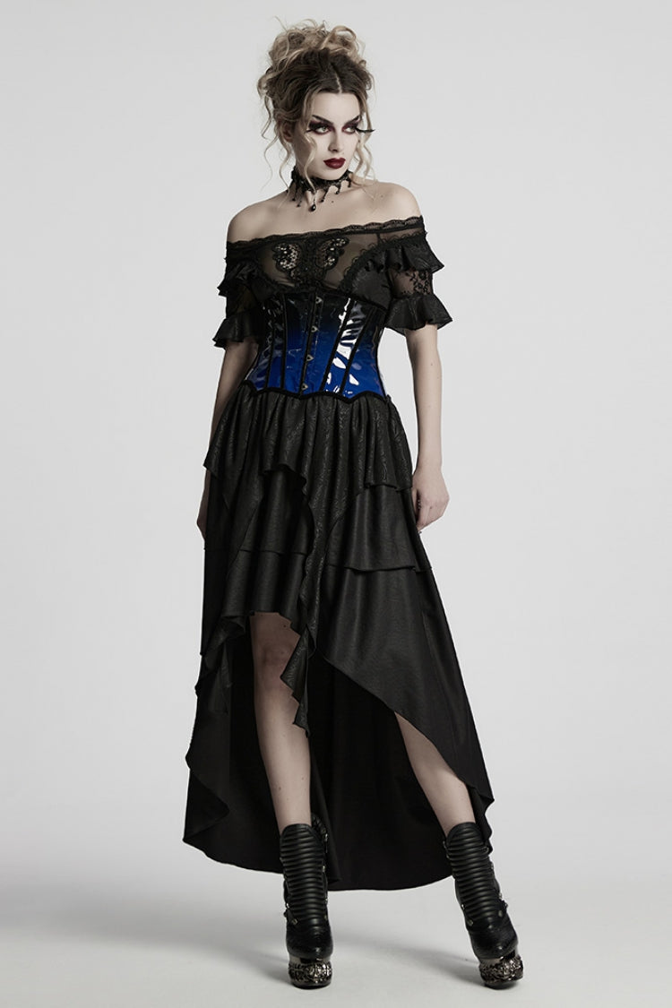 Black/Blue Gradient Patent Leather Women's Gothic Underbust Corset - Product - 4
