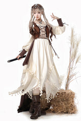 White/Brown Wandering Witch Cloak Long Sleeves Daily Irregular Lolita Dress - Product - 3