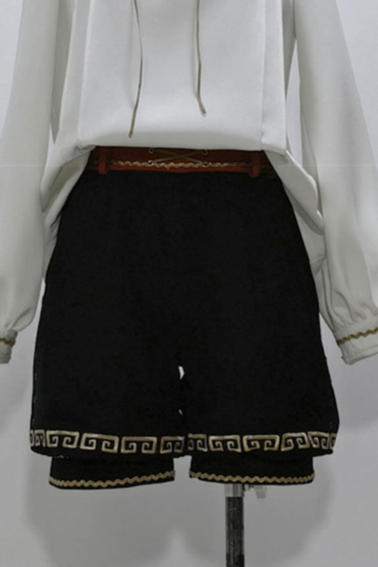 [Cangzhu] Stand Collar Long Sleeves Embroidered Asymmetric Classic Chinese Inspired Vintage Ouji Lolita Shorts Set - Shorts(Only) - 18