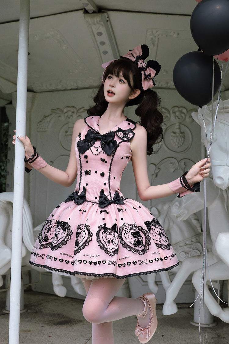 Pink [Sugar Bear] Halterneck Sleeveless Embroidered Bow Sweet Lolita Dress - Product - 5