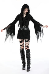 Black Evil Devil Long Flared Sleeves Ripped Women's Gothic Hooded Slim Dress - Product - 8
