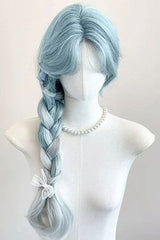 Glacier Blue Ombre Curtain Bangs Long Wavy Sweet Lolita Wig - Product - 2
