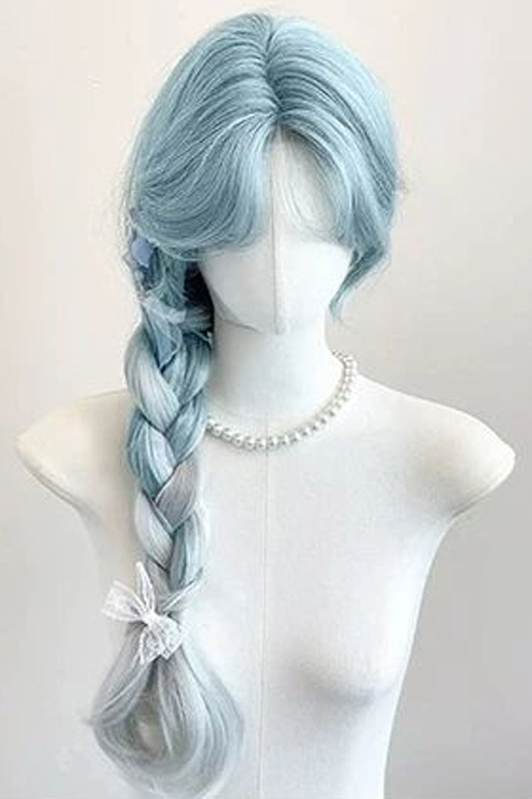 Glacier Blue Ombre Curtain Bangs Long Wavy Sweet Lolita Wig - Product - 2