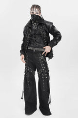 Black Spliced Lace-Up Mesh Ripped Men's Punk Baggy Pants - Product - 6
