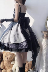 Multi-Color Multi-layer Chinese Ink Style Print Ruffle Sweet Lolita Jsk Dress Set - Product - 8