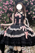 Black Miss Pearl Sleeveless Double-Layered Bowknot Lace Lace-Up Sweet (Dress Only) front view