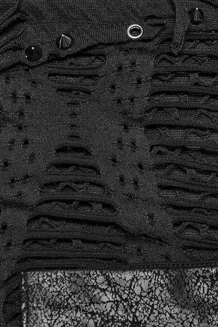 Black Short Sleeves Stitching Mesh Ripped Men's Punk T-Shirt - Product - 9