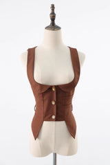 Brown [Broken Pocket Watch] Printed Detective-Style Classic Lolita Full Skirt - Vest - 7