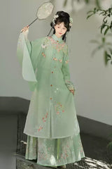 Green [Spring Scenery Gardens] Collar High Waisted Embroidered Women's Sweet Hanfu Dress Set - Green - 1
