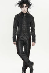 Black Stand Collar Long Sleeves Jacquard Embroidered Bow Lace Men's Gothic Palace Shirt - Product - 10