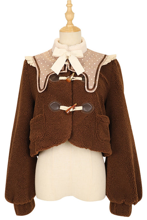 Beige Round Collar Lantern Sleeves Cute Bear Sweet Lolita OP Dress - Product - 9