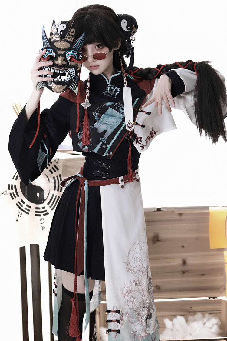 Multi-Color [Walking With The Demon] Print Asymmetric Gothic Chinese Style Ouji Lolita Skirt - Product - 3