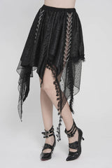 Black Lace Irregular Chain-Decorated Women's Punk Streamer Skirt - Product - 11