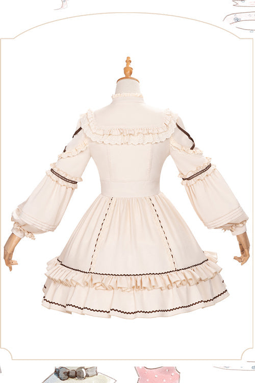 Beige Lantern Sleeves Multi-Layer Ruffled Removable Sweet OP Tiered Dress (Dress Only) detail view 9