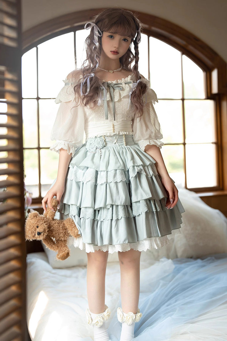 Light Blue Rose Multi-layer Ruffle Princess Sweet Lolita Skirt - Product - 7