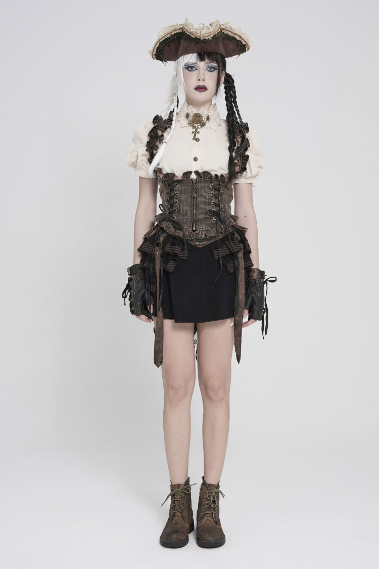 Bronze Bow Lace-Up Slim Zippered Women's Gothic Swallow-tailed Vest - Product - 2