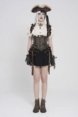 Bronze Bow Lace-Up Slim Zippered Women's Gothic Swallow-tailed Vest - Product - 2