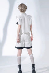 White Handsome Short Sleeves Ouji Lolita Fashion Blouse - Product - 7