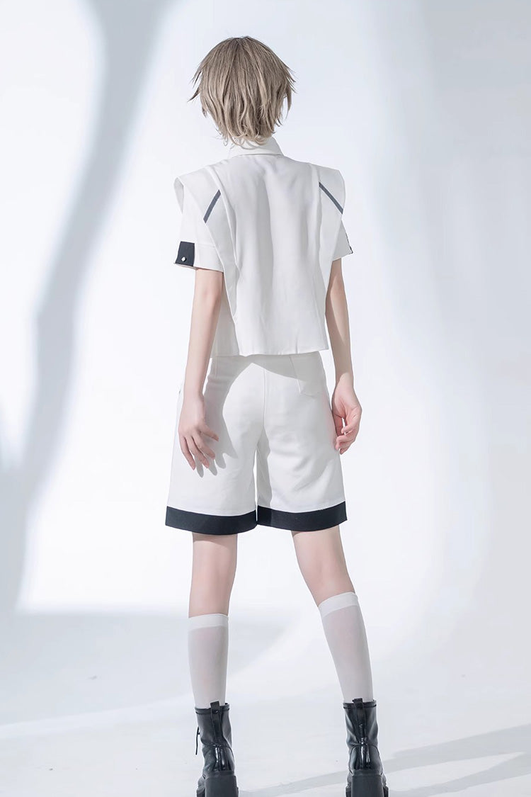 White Handsome Short Sleeves Ouji Lolita Fashion Blouse - Product - 7