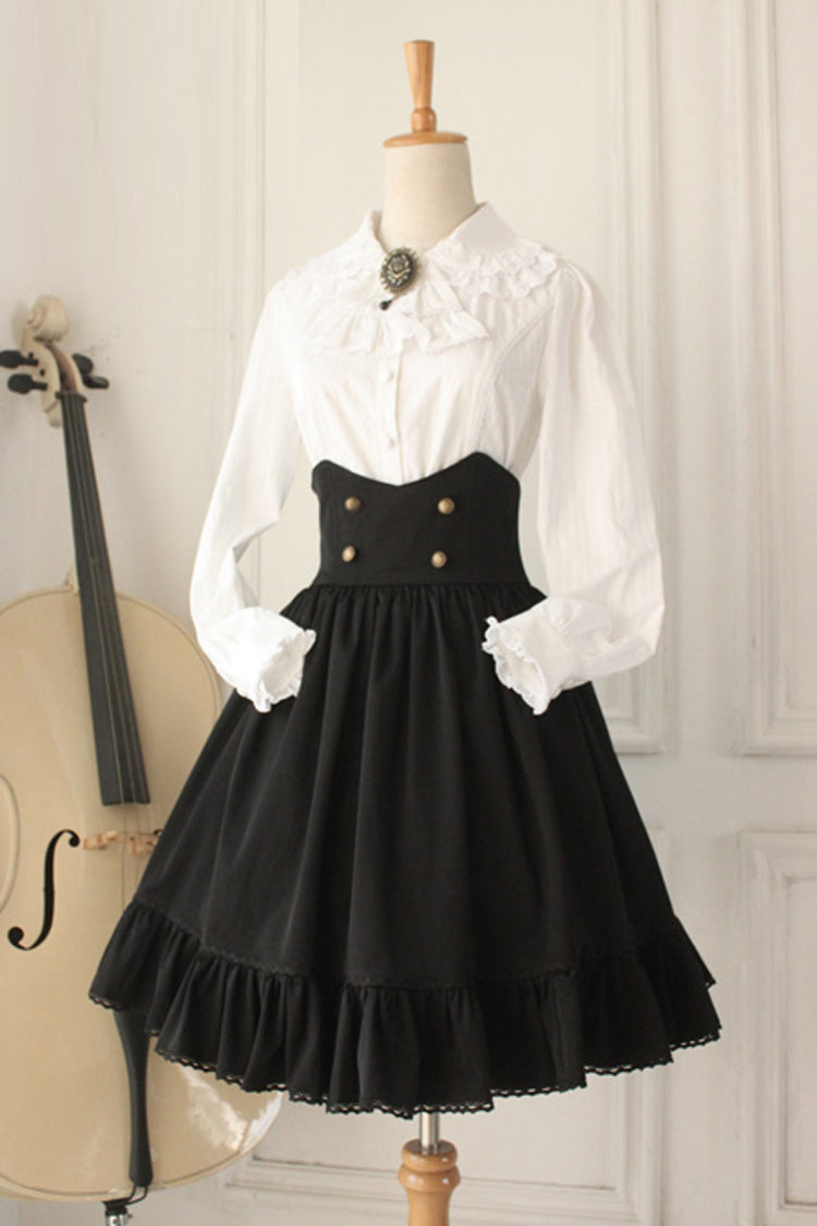 Black Vintage College Style High Waisted Fishbone Gothic Lolita Skirt Dress - Product - 2
