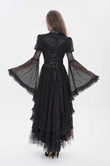 Black Stand Collar Long Trumpet Sleeves Cut-Out Women's Gothic Gorgeous Blouse - Product - 12
