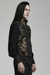 Men's Stand Collar Jacquard Print Stitching Metal Ring Decoration Gothic Vest 2 Colors - Product - 2
