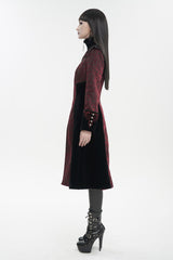Red Jacquard Studded Mushroom Buckle Metal Cross Embroidered Women's Gothic Coat - Product - 6