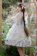 Blue Iris Love Multi-layer Jacquard Bowknot Sweet Elegant Princess Lolita Jsk Dress - Product - 2
