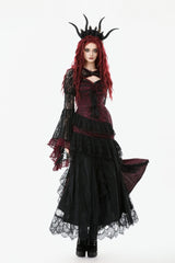 Black/Red Long Puff Flared Sleeves Floral Lace Women's Gothic Cape - Product - 11