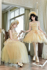 Yellow [Sissi's Pilgrimage] Off Shoulder Ruffle Bowknot Lace Sweet Lolita Skirt (Short Version) - Product - 10