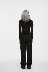 Black Lapel Collar Sleeveless Lace-Up Slim Fit Buckled Zippered Women's Punk Cool Vest - Product - 5