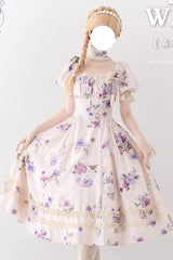 [Forest Basket] Print Short Sleeves Ruffle Lace Sweet Elegant Lolita Dress 6 Colors - Product - 8