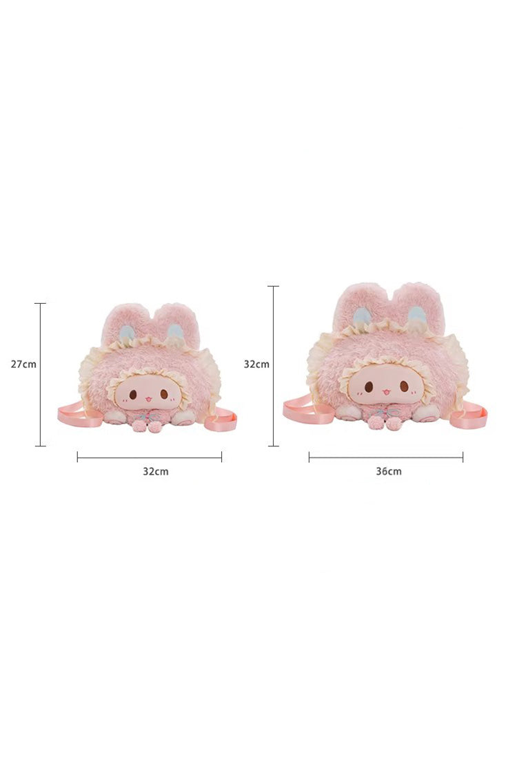 Pink Rabbit Ruffled Plush Toy Sweet Lolita Backpack - Product - 5
