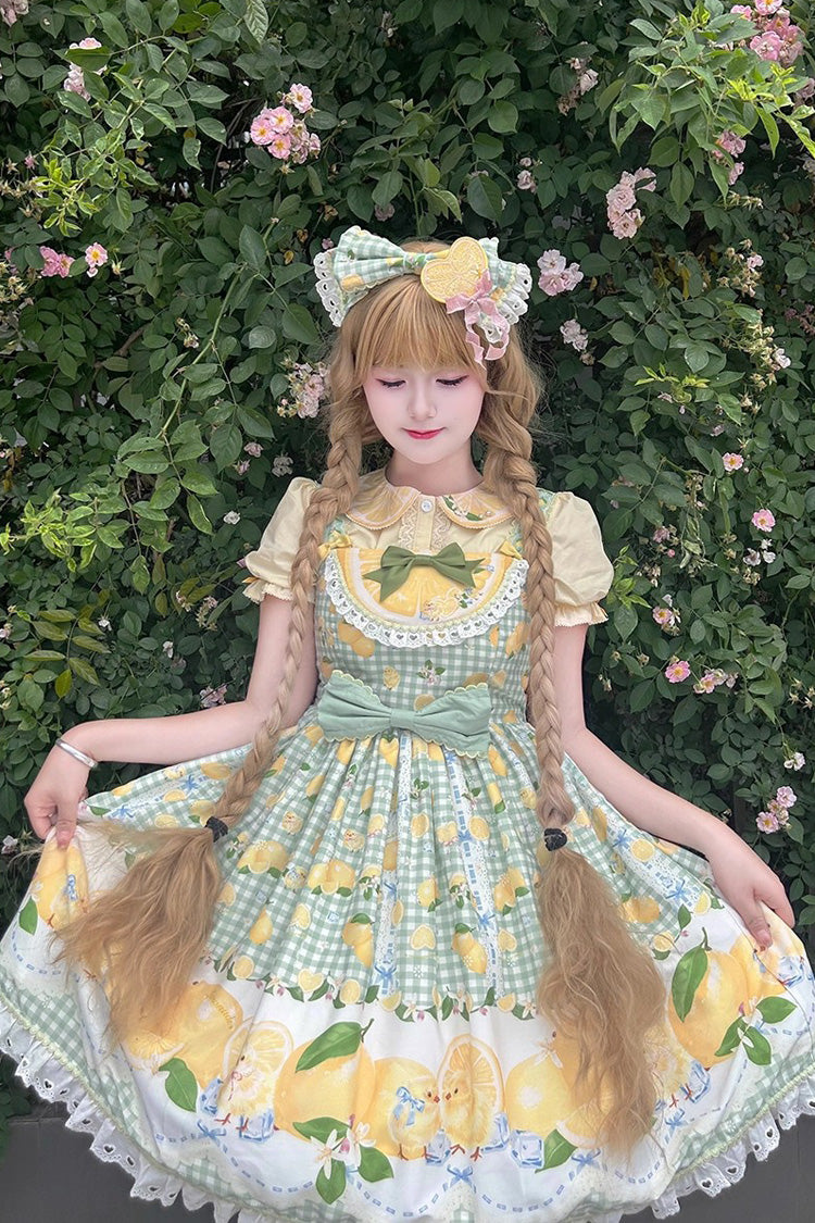 Green [Lemon Chicken] Print Ruffle Bowknot Lace Sweet Lolita Jsk Dress - Product - 5